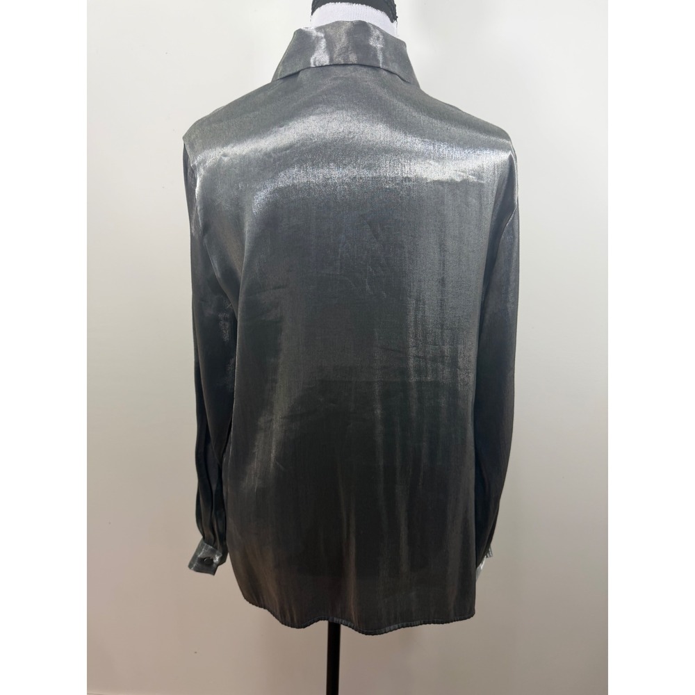 Christie & Jill Y2K Metallic Silver Button Down Blouse Long Sleeve Top 10 - Picture 3 of 11